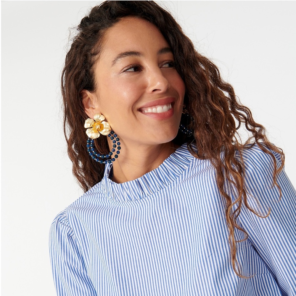 J. CREW Long-sleeve ruffleneck top in stripe